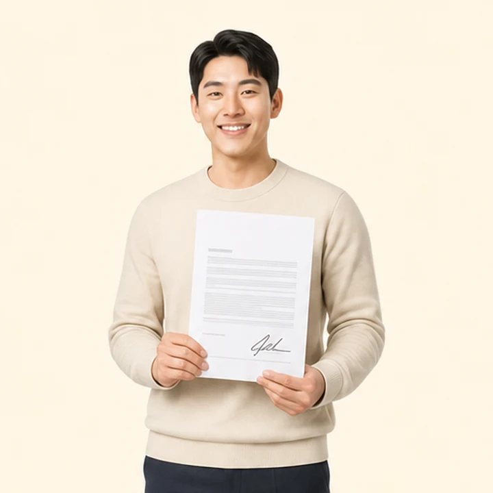 스타리아 중고차 장기렌트카 서면 견적서를 들고 있는 고객